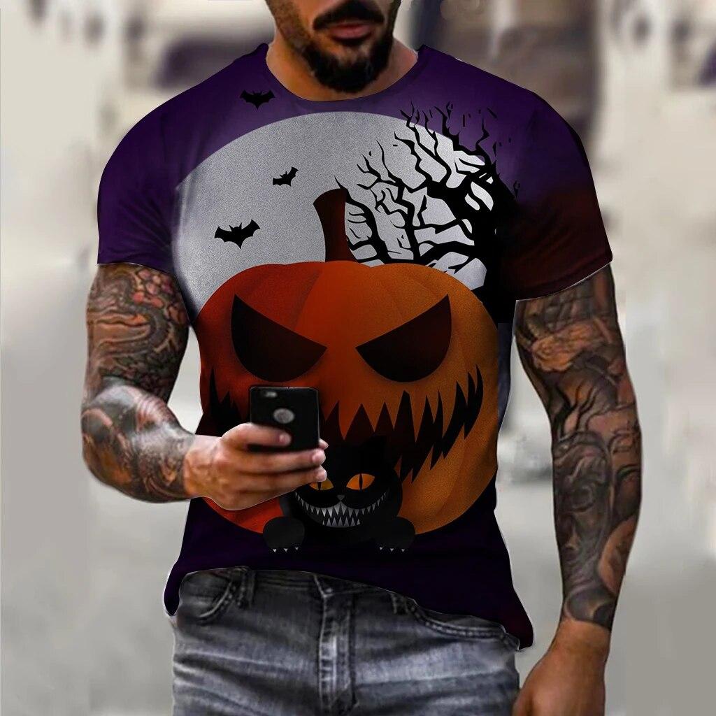Европа и Америка, модные оригинальные футболки с рисунком тыквы на тему Хэллоуина для унисекс с круглым вырезом и принтом, праздничные мужские футболки
