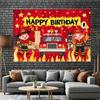 2D Cartoon Fire Truck Happy Birthday Photo Booth Background