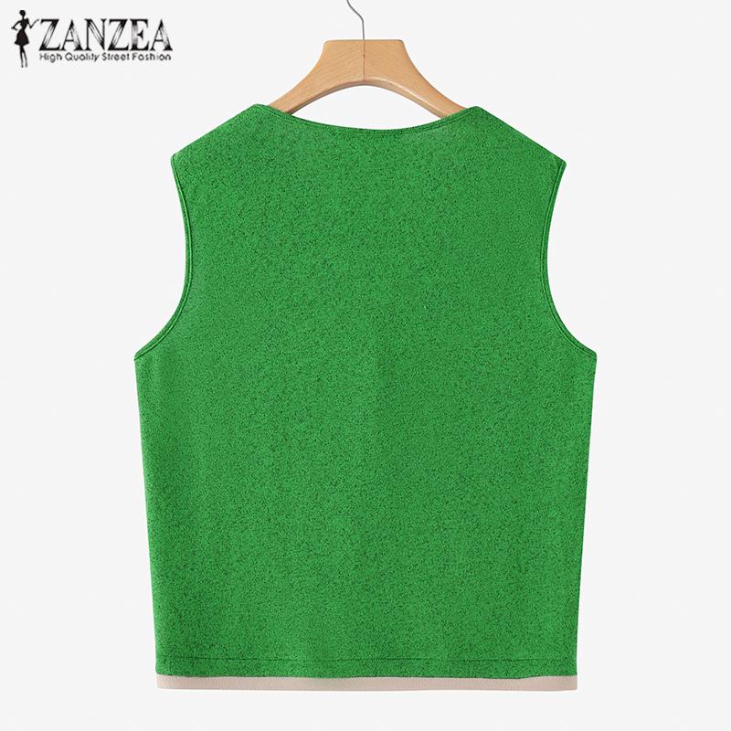 ZANZEA Женские винтажные жилеты без рукавов с цветными карманами