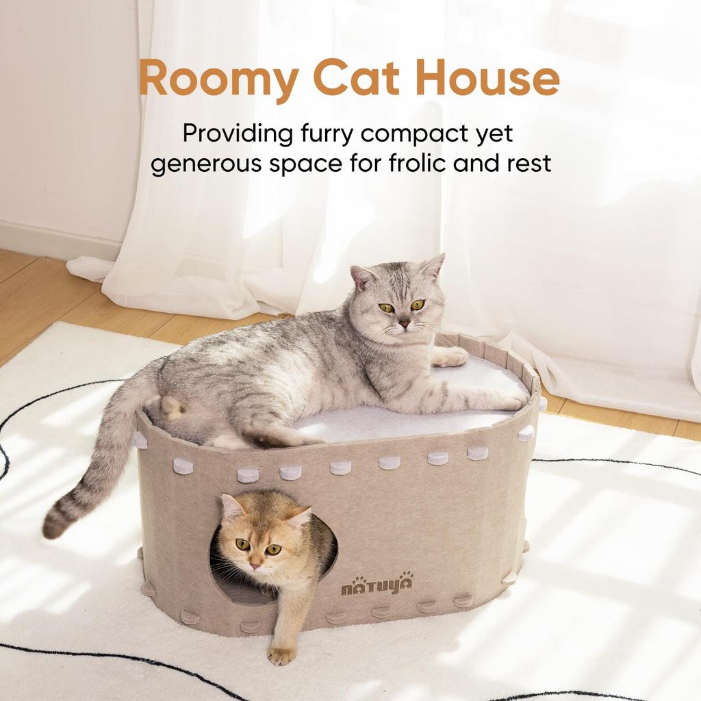 NATUYA Когтеточка Кровать для кошки Игрушка Домик для кошки Кровать для кошки Домик для кошки Снятие стресса Недостаток физической активности Игрушка для кошки Складная Кровать для питомца из войлочной ткани (Туннель цвета хаки)