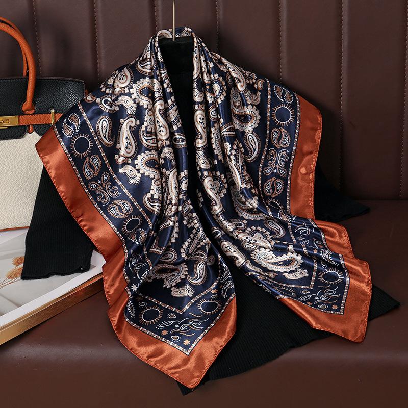 Spring and Autumn Women's Cashew Print Square Scarf Fashion Commuting Versatile Headscarf Stained Rose Square Scarf