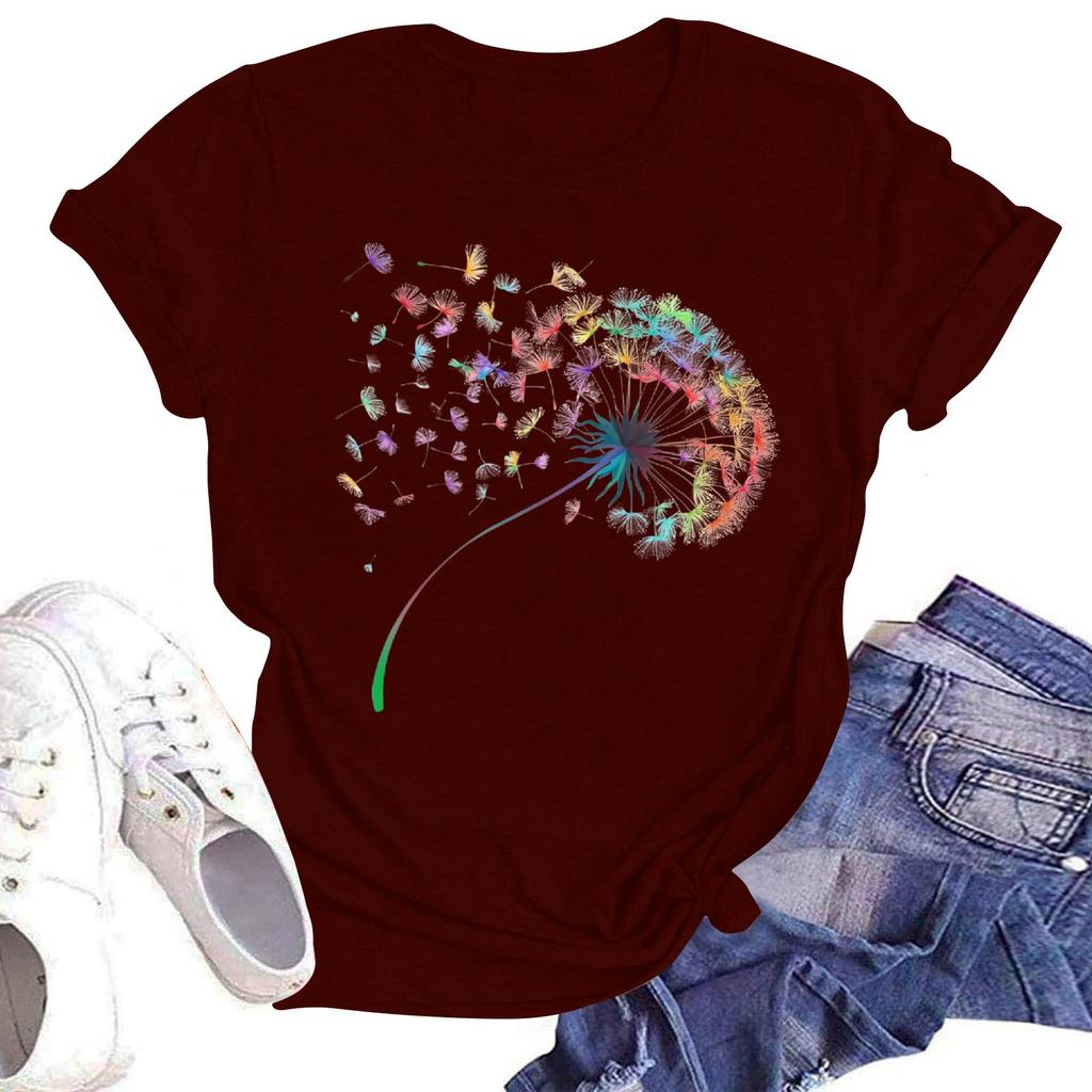 Женская повседневная свободная футболка с принтом, круглый вырез, пуловер, короткий рукав, топ