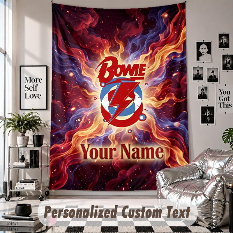 Wall Hanging Tapestry With Custom Name & Text, David Bowie Decorative Tapestry For Bedroom