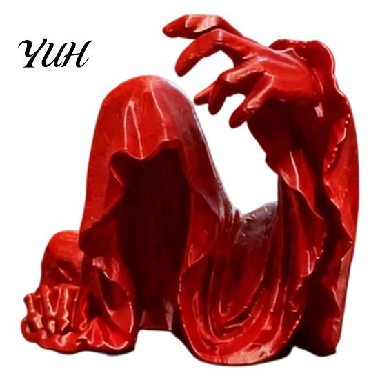 Compact Shelf Decorations 3D Printed Faceless Cloak Figurine, Mysterious Hooded Reaper, Gothic Cool Black Red Room Decor Desktop Statue, Spooky