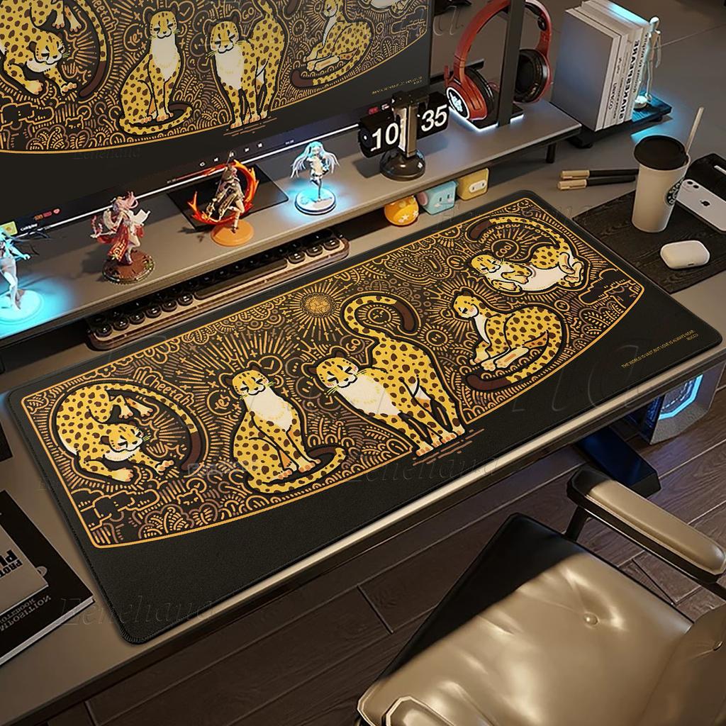 Cute Leopard Card Mouse Pad XXL Non-slip Laptop Big Cat Desk Keyboard Office Carpet Laptop Setup Gaming Decoration Dark Tablepad