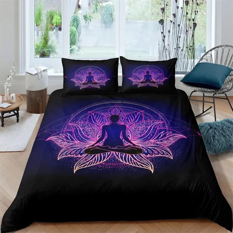Пододеяльник Bohemian Chakra Meditation Relax Theme Yoga Комплект постельного белья Exotic Mandala Lotus Покрывало для одеяла Full King Спальня Декор