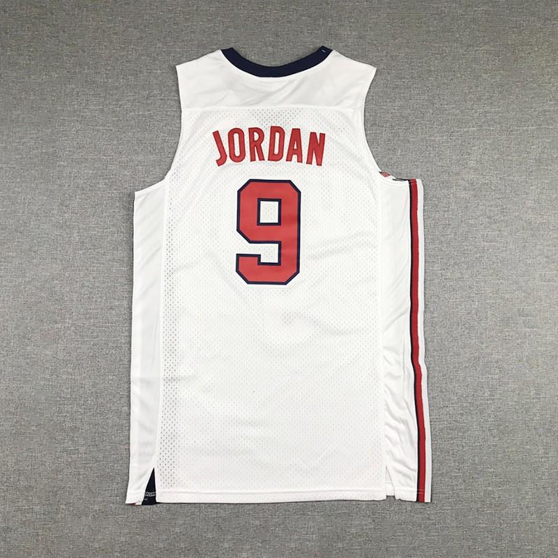 Vintage Embroidered Basketball Jersey Team USA 9 Jordan White Adult Unisex