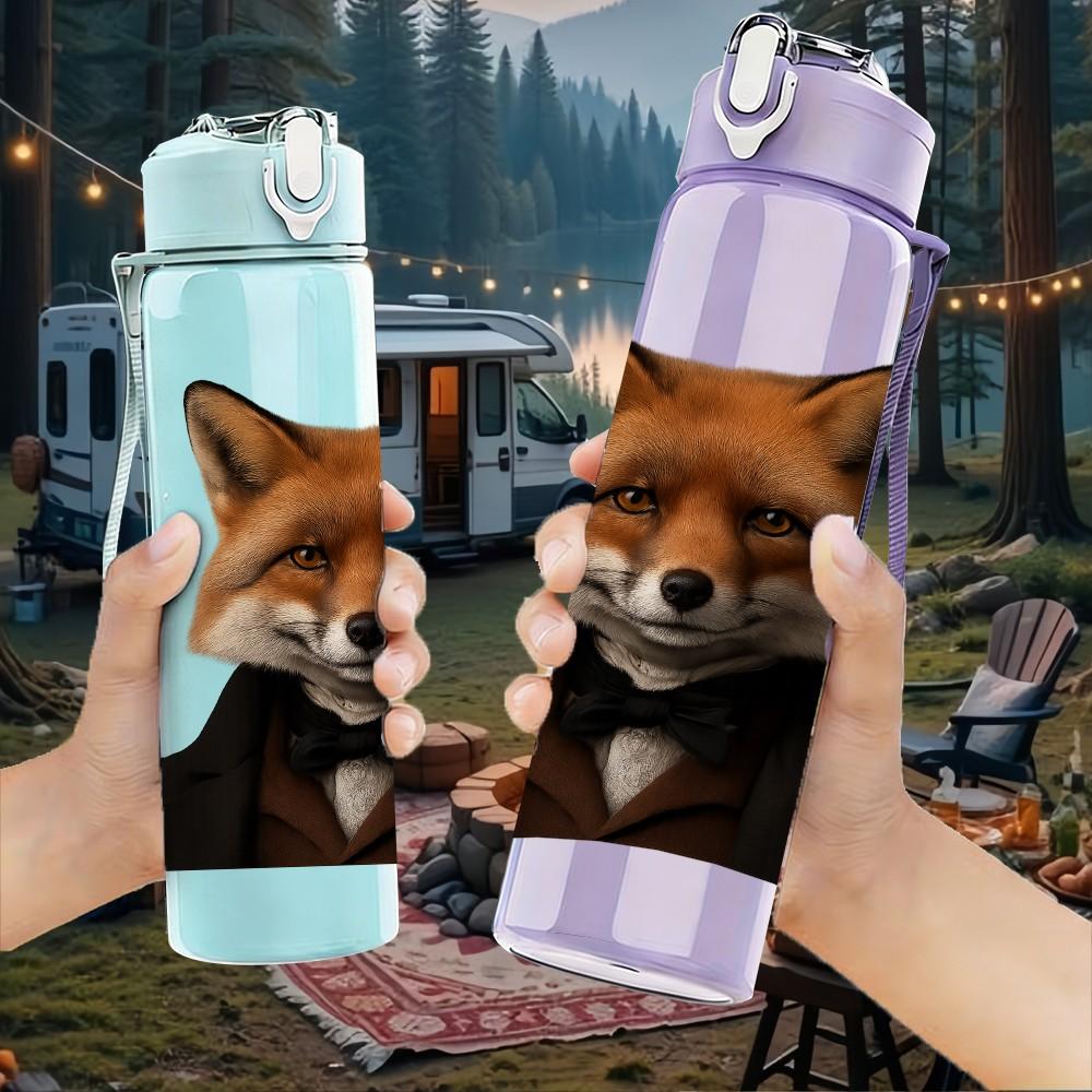 1PC Red Fox Realistic Head 750ml Color Plastic Sports Water Bottle Leakproof Flip Straw Lid Suitable for Sports Office Home Use