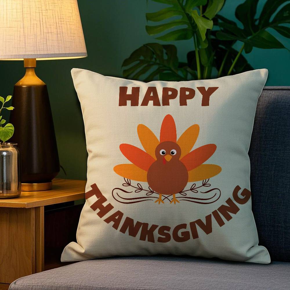 Thanksgiving Cute Turkey Pillow Case Sofa Living Room Bedroom Double-sided Printing Square Cushion Nap Time Cushion Cover