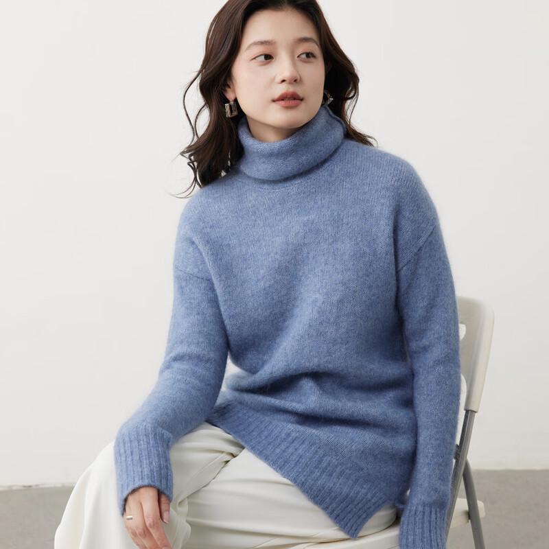 SinoFude Women's Wool Blend High-Neck Knit Sweater