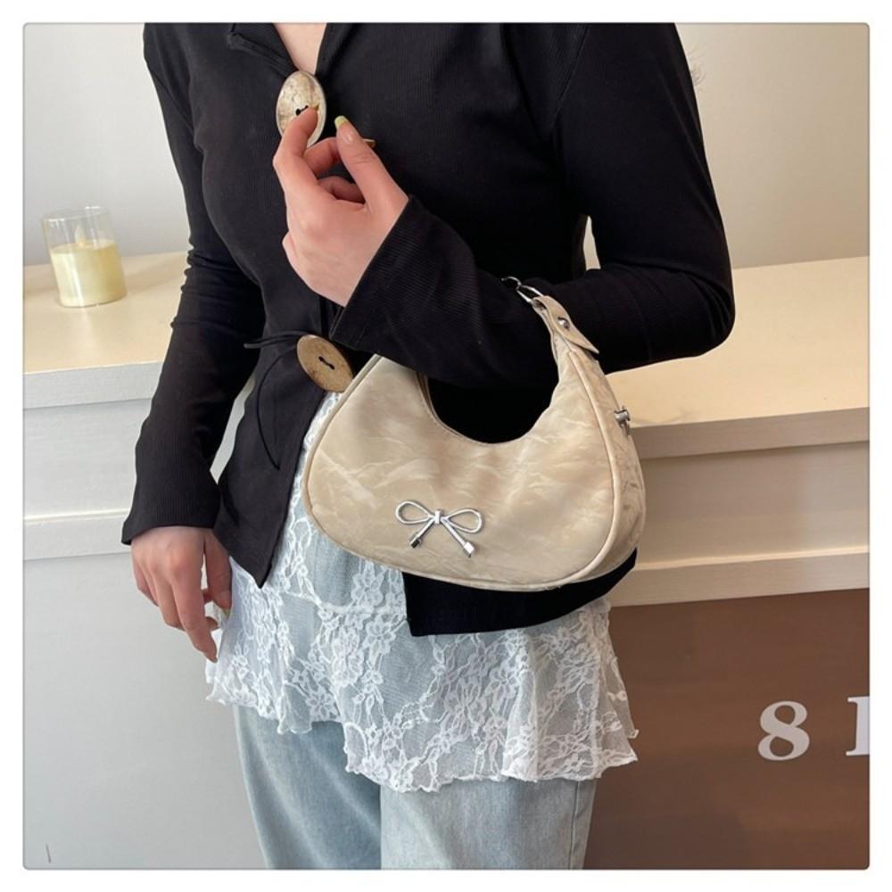 Elegant Leather Bow Shoulder Bag Large Capacity Solid Color Crossbody Bag Korean Style Women's Handbag Women