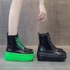 Мода 2024 года Ботильоны из натуральной кожи Зеленые ботинки на платформе для женщин Повседневные женские ботинки на шнуровке в стиле армейской обуви на толстой подошве Массивная обувь