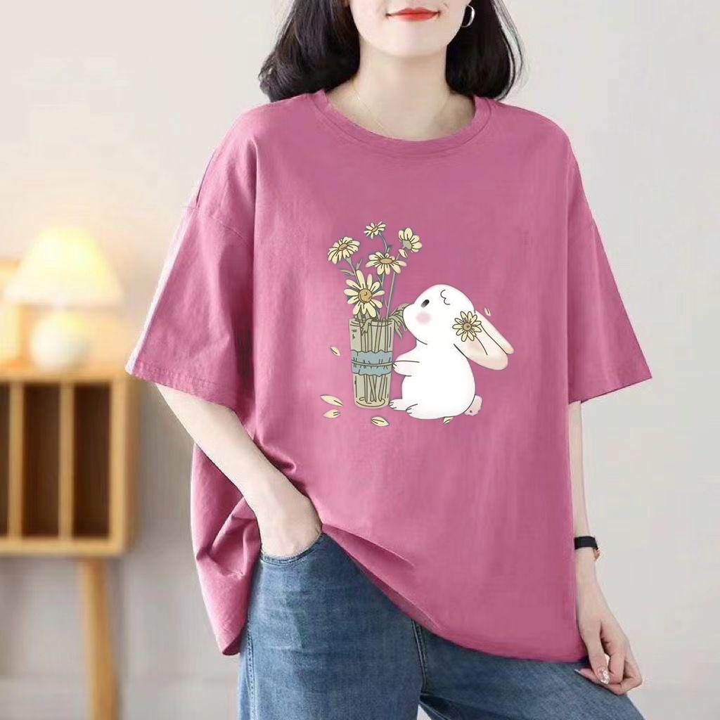 2024 Девушка Женщины Мультфильм Футболка Милые Футболки Хлопок Короткий Рукав Принт Топы