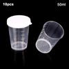 10Pcs Plastic Calibration 50ml Container with Lid Cup Measuring Cups