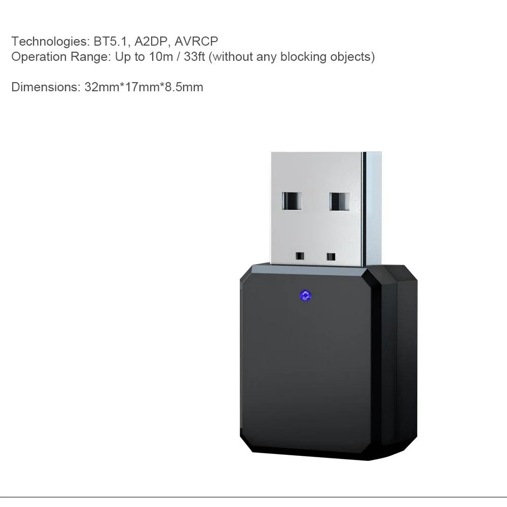 Bluetooth 5.1 Аудиоприемник 3,5 мм Aux Питание от USB Адаптер Аудиоприемника Беспроводной Адаптер для Автомобиля Громкой Связи для ПК Автомобильного Динамика