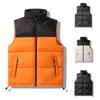 Men Cotton Waistcoat Stand Collar Sleeveless Patchwork Color Cotton Vest Coat with Pockets