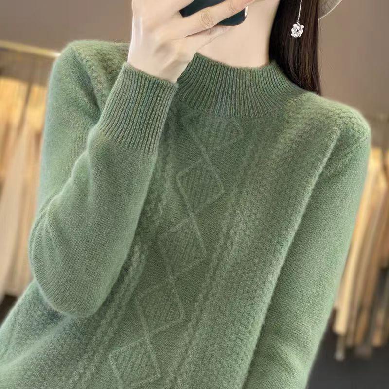 Пуловер с полувысоким воротником, вязаный свитер для женщин, осень и зима, однотонный, с длинным рукавом, свободный, повседневный свитер