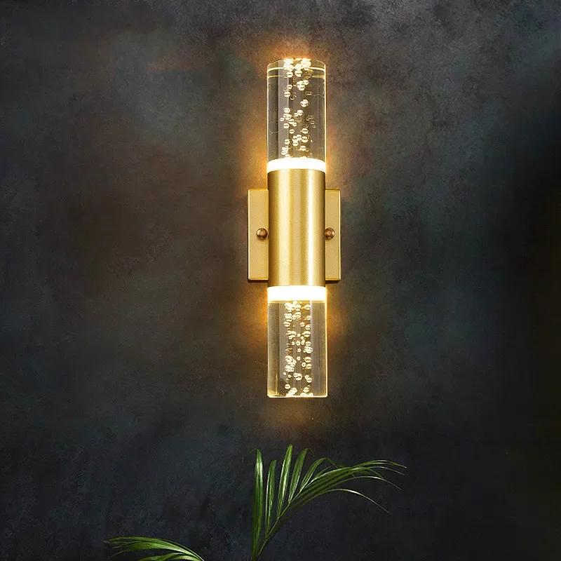 Bubble K9 Crystal Настенный светильник LED Space Алюминиевый водопроводный бра Золотая трубчатая лампа Роскошь Современный Простой