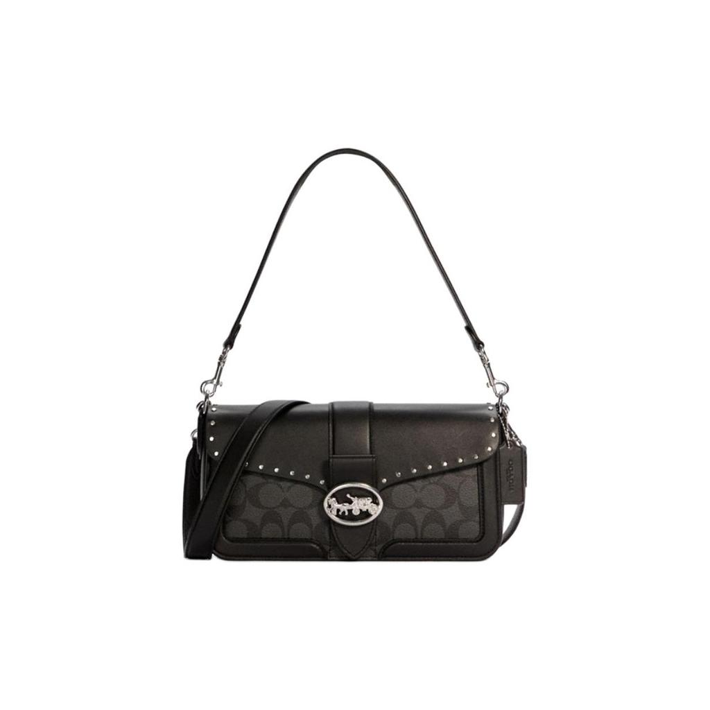 Coach Georgie 26 Classic Monogram Studded Carriage Logo Coated Canvas Underarm Bag Wine God Bag Crossbody Shoulder Bag Medium Women bags 5605-SVS3L