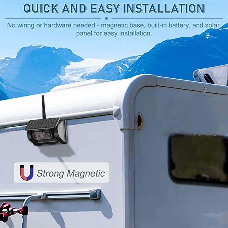 QXNY Wireless Solar Powered Energy Magnet Backup Camera with AHD 7" Rear View DVR Recording Monitor for Camper/Truck/Trailer
