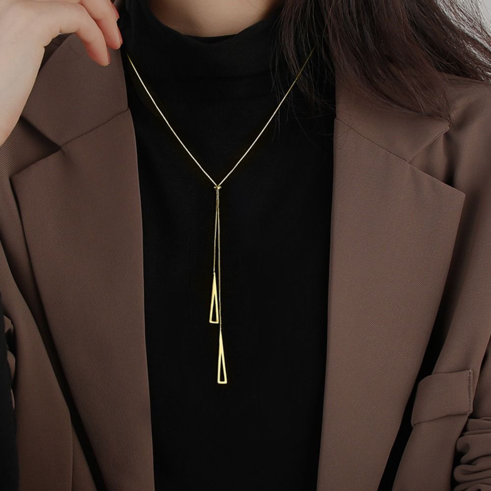 Long Chain Bar Pendant Triangle Tassel Necklace Chic Clavicle Chain New Neck Choker