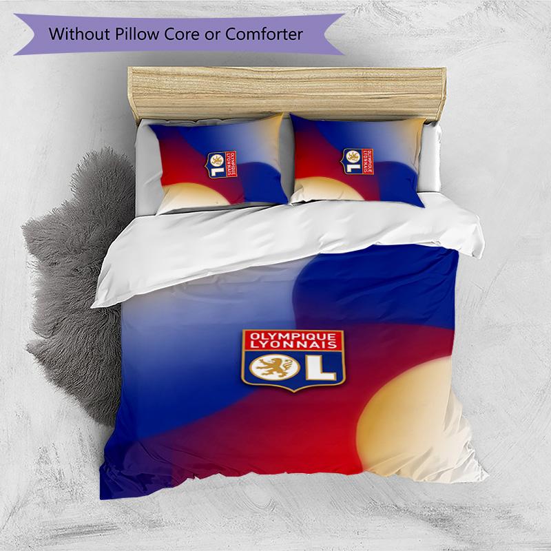 Lyon FC Printed 3PCS Bedding Set Breathable Duvet Cover with Pillowcases Decorative Bed Linen for Bedroom Home