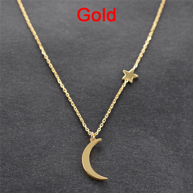 Moon Star Pendant Necklace Neck Chain Necklace Gold And Silver Long Chain Women'S Jewelry