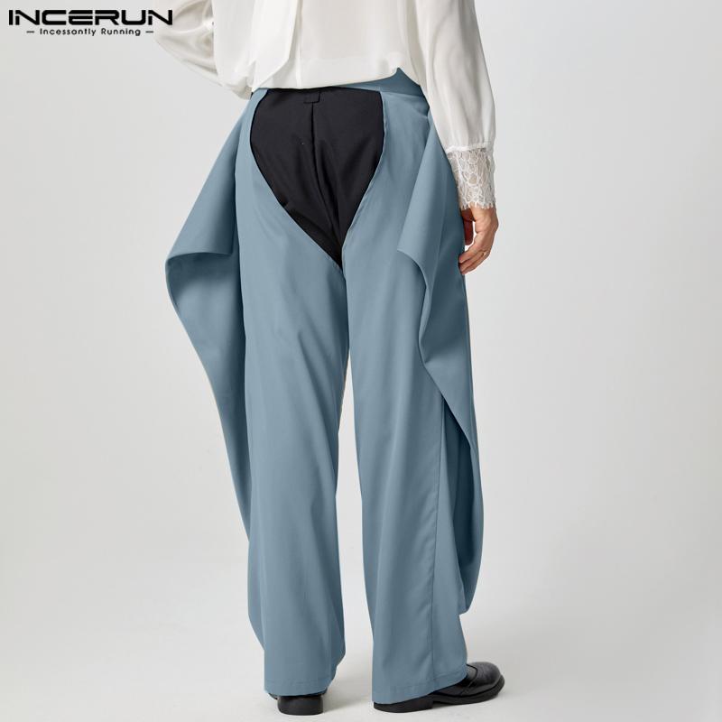 INCERUN Мужские длинные брюки с пуговицами на талии и полым шаговым швом, повседневные брюки с широкими штанинами