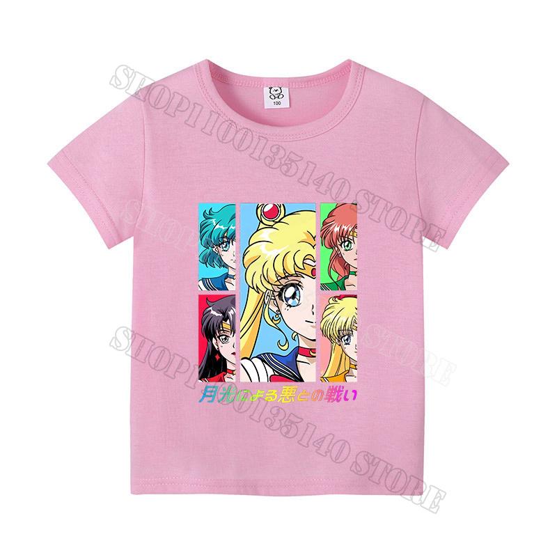 Sailor Moon Tshirt for Children Colorful Tee Shortsleeve Shirt Tops Cotton Cute Cartoon Print Soft Tshirts Kids Girl Boy Gift