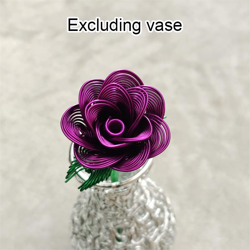 1PC Artificial Flower Couple Rose Gift Handmade Woven Rose Handicrafts Ornaments Aluminum Wire Rose Metal Model 23cm