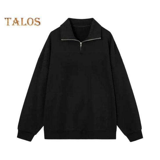 Мужская толстовка с лацканами, повседневный свитер с длинным рукавом и воротником-молнией, свободный крой, однотонный топ для уличной спортивной повседневной носки