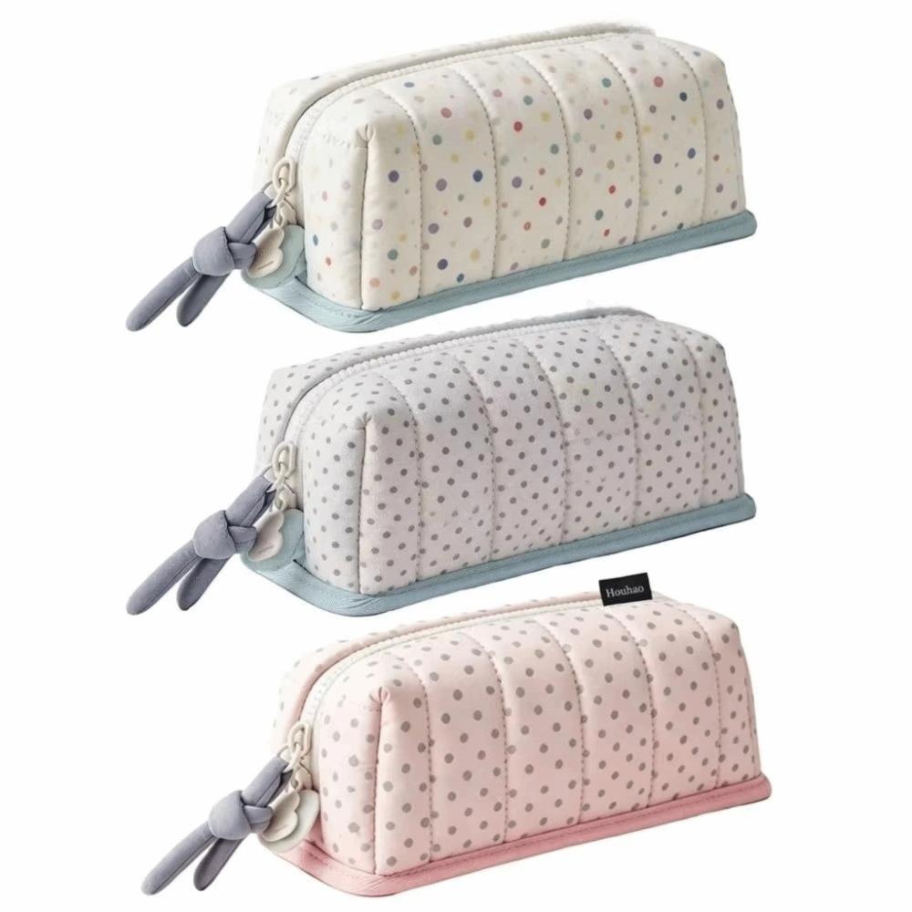 Large Capacity Pencil Box Dot Pattern Stationery Bag Fashion Pen Bag Portable Use