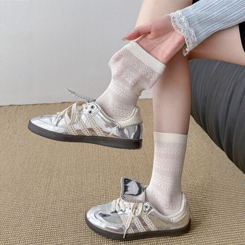 Wave Hollow Calf Socks Women'S Spring And Summer Thin Mesh Breathable Stacking Socks Dark Pattern Cold Feeling Boneless Jk Cotton Socks