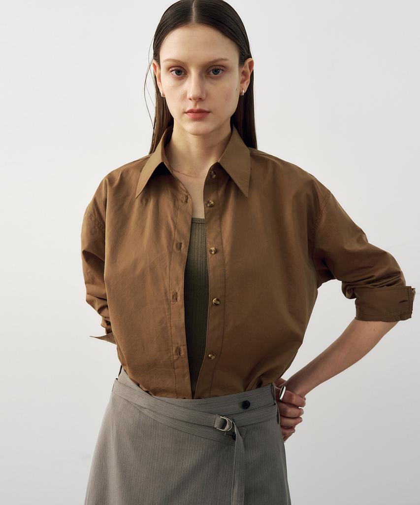 NOIRER FOR WOMAN Cotton Loose Fit Classic Shirt (Brown)