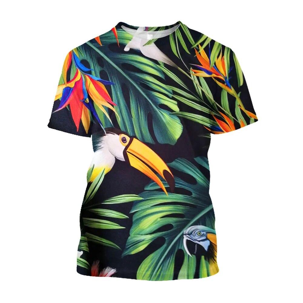 Jumeast 3D Rainforest Scarlet Macaw Printed Men T-shirts Grunge Y2K Unisex Baggy T Shirt 2000s Aesthetic Youth Clothing T-shirty