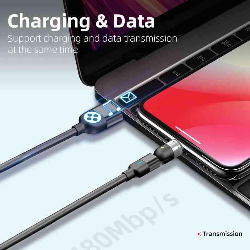 ROCK Магнитный USB-кабель 3А, кабель для быстрой зарядки типа C, магнитное зарядное устройство с вращением на 540°, кабель Micro USB, USB-шнур для мобильного телефона, 8-контактный разъем