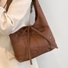Solid Color Spring 2025 Fashion Korean Version Vintage Commuter Casual Bow Large Capacity Shoulder Underarm Tote Bag