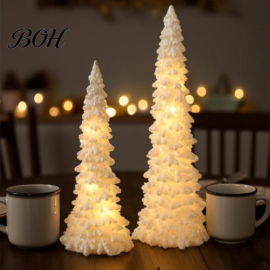 Fireplace Display Ornament Christmas Tree Night Light with Snow Effect, Battery Operated LED Pine Winter Home Atmosphere Lamp, Modern Style