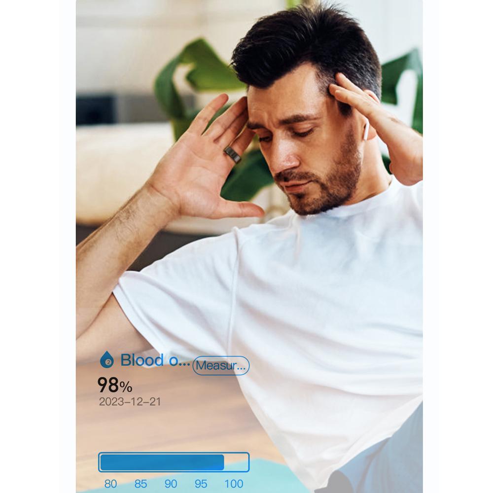 YurKem Беспроводная зарядка Смарт-кольцо Измерение сердечного ритма кислорода в крови Артериальное давление Мужчины Женщины Фитнес-трекер Спорт IP68 Водонепроницаемый Bluetooth-кольцо