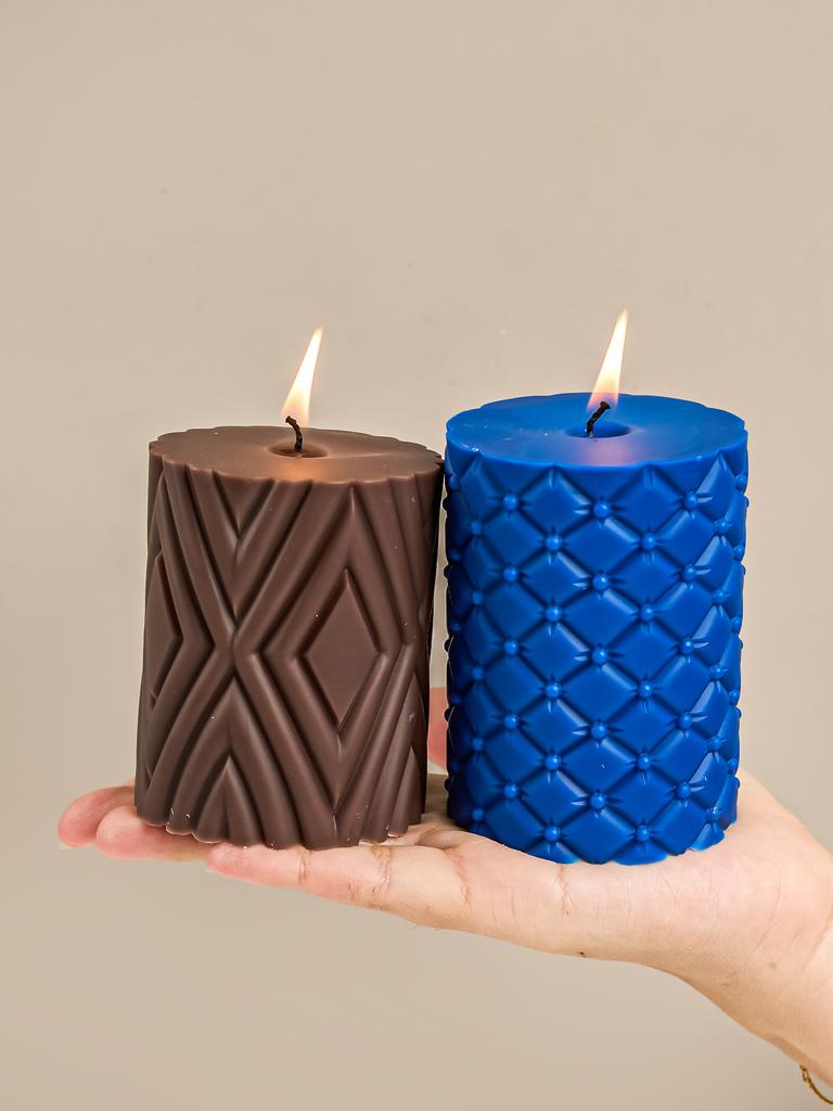 DIY Leather Geometry Cylindrical Silicone Candle Mold Handmade Soap Making Supplies Tools Plaster Resin Molds Home Decor Gifts