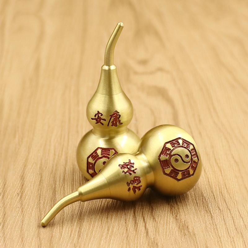 Traditional Chinese Natural Feng Shui Brass Gourd Brass Mental Golden Wu Lou Health Enhance Luck Ornament Home Decor