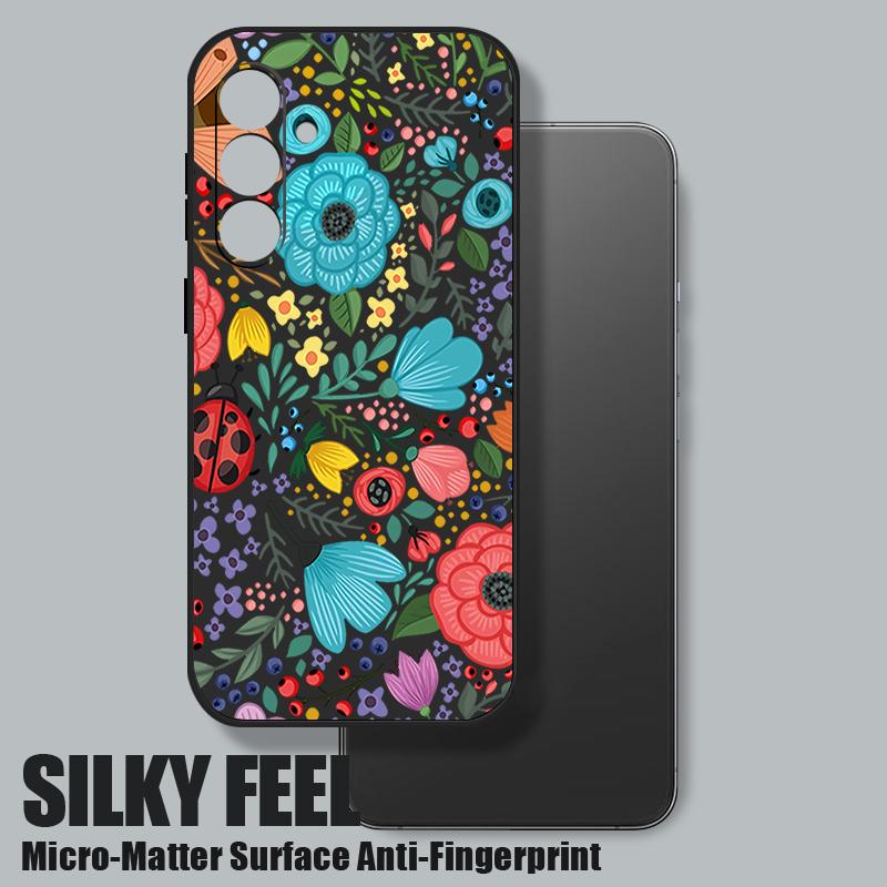 Мягкий ТПУ чехол для Samsung Galaxy S25 S22 S23 S24 Ultra S24 FE A56 A55 A53 A54 A15 A16 A36 5G с принтом божьих коровок и цветов