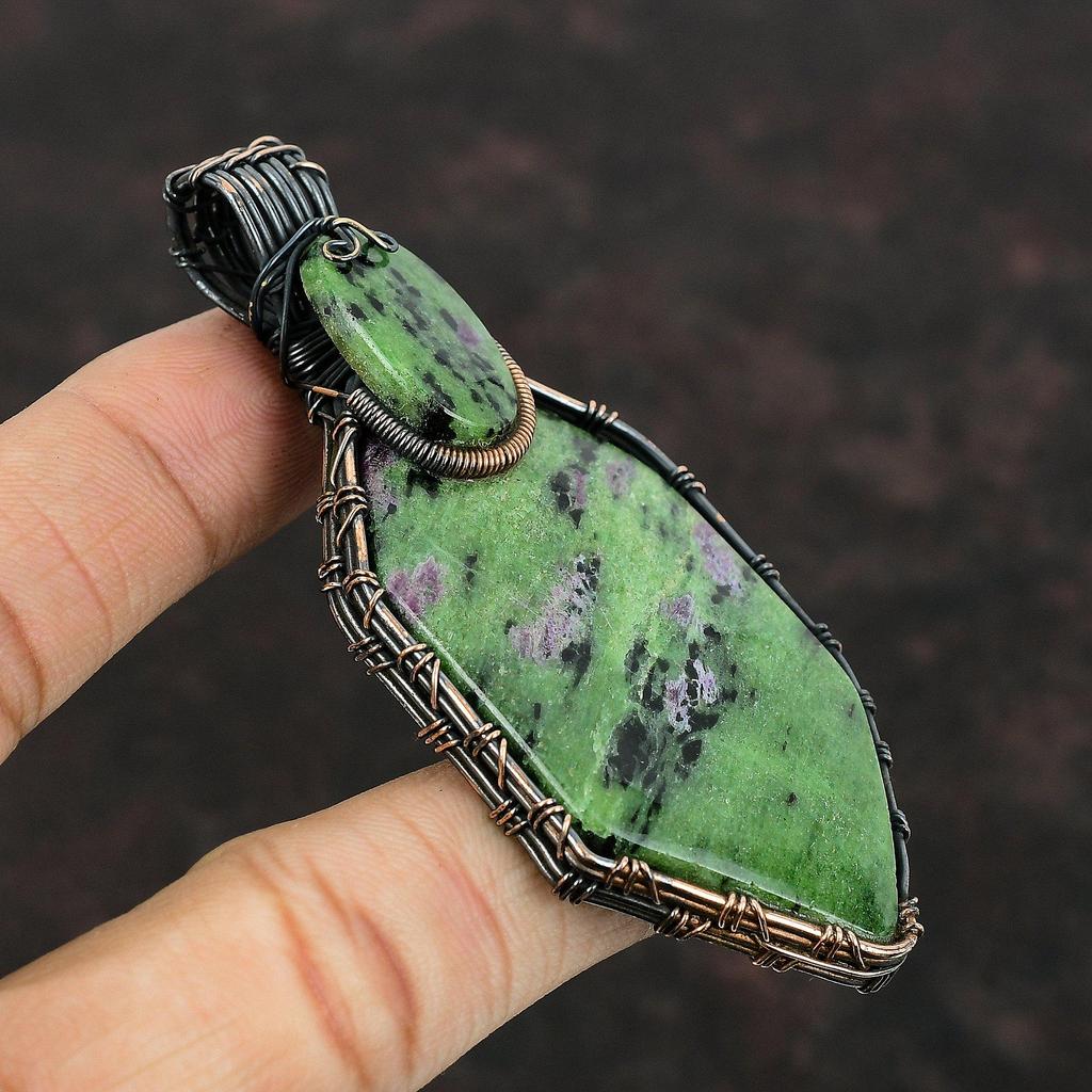 Кулон из рубина с цоизитом, кулон, обмотанный медной проволокой, кулон ручной работы, ювелирное изделие с рубином и цоизитом, кулон, обмотанный проволокой, медное ювелирное изделие для подарка