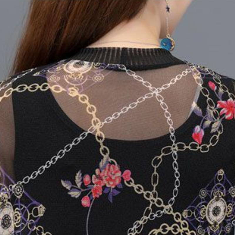 Spring and Summer Plus Size Women's Outer Lace Sunscreen Mid-length Mum Shawl Tops Comfortable and Versatile Net Yarn Cardigan Thin Coats EMA