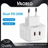 VAORLO Двойное зарядное устройство PD 20 Вт для быстрой зарядки ЕС, Великобритании, США, совместимое с несколькими протоколами быстрой зарядки для серии iPhone