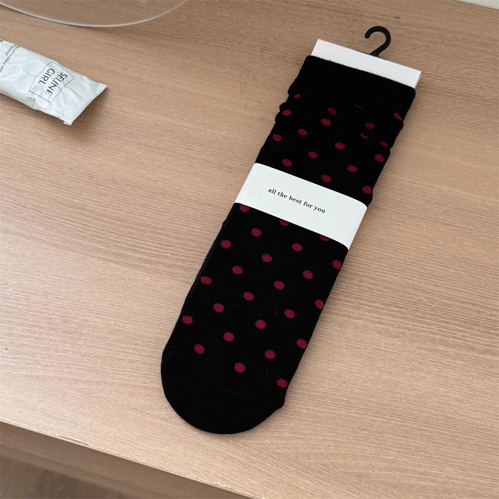Красные женские носки в горошек, корейские модные хлопковые носки средней длины, женские носки в стиле Харадзюку, ретро, уличная одежда, вязаные эластичные длинные носки