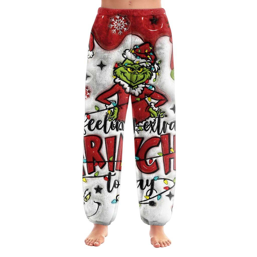 Women's Christmas  Print Trousers With Drawstring Cuffs Casual Pants And Pajamas
