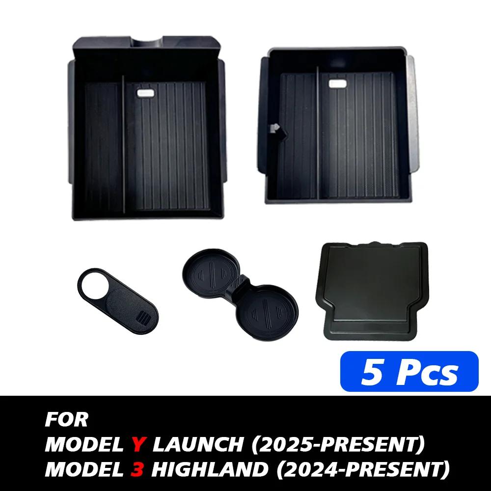For Tesla New Model Y 2025 Launch Juniper ABS with Silicone Non-slip Mat Console & Armrest Storage Box Upper and Lower Watercup