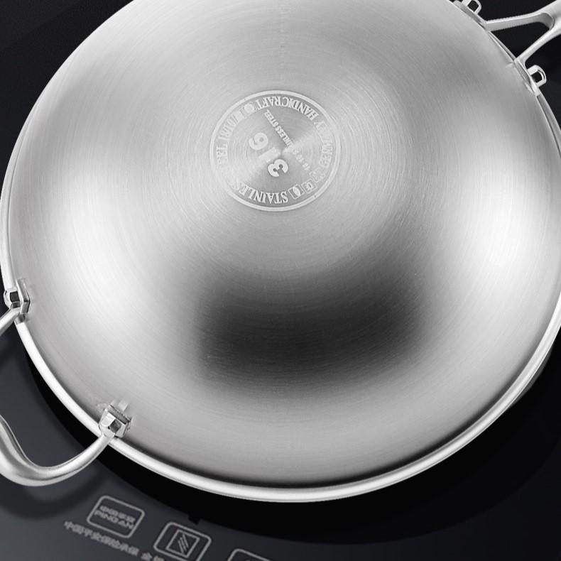 Трехслойная сковорода-вок из нержавеющей стали, цельнолитая, со стальной крышкой, сковорода для индукционной сковороды, пригодная для духовки, подходит для всех плит