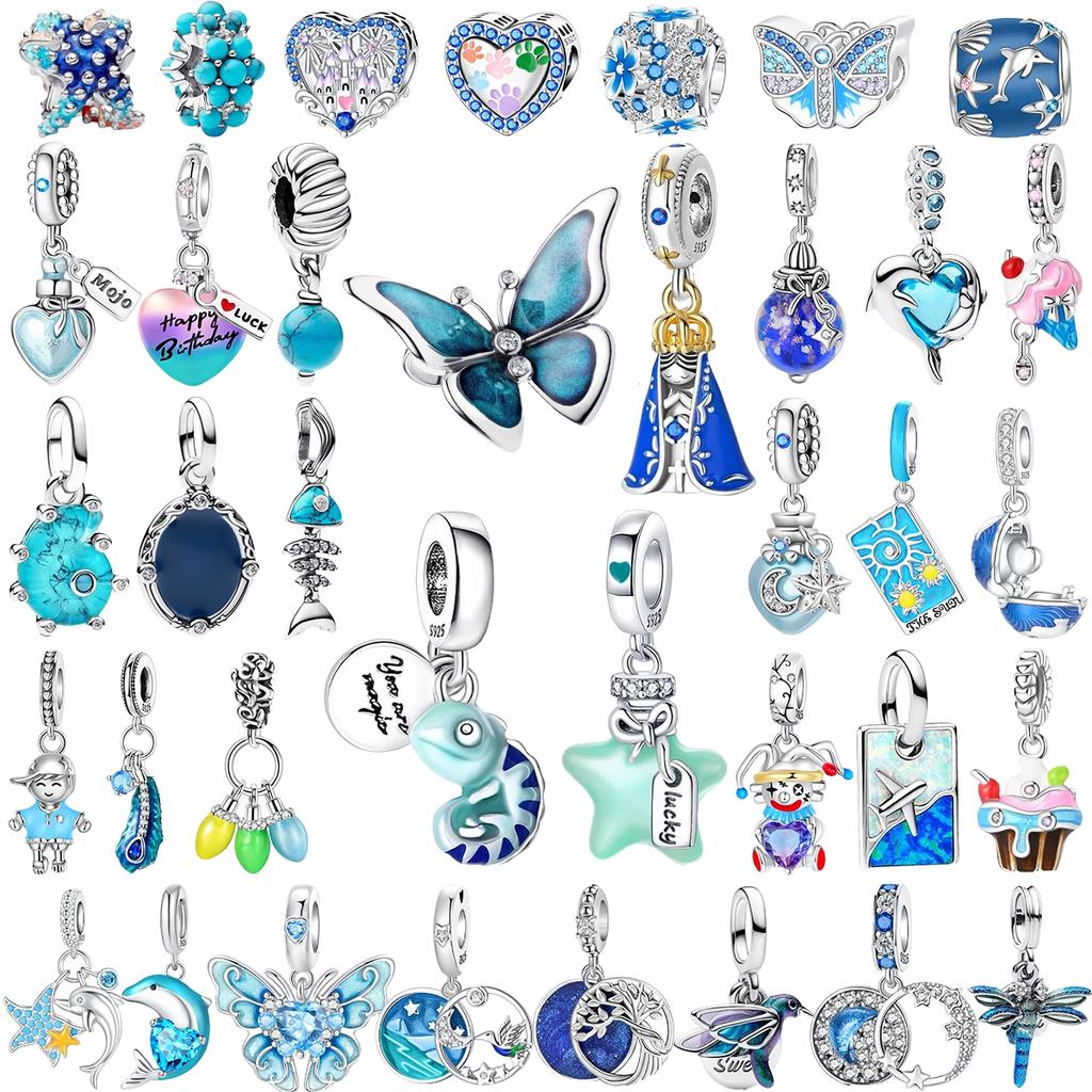 Оригинальные медные синие шармы Бабочка Цветок Сердце Рыба Серьги Бусины Для Ожерелья DIY Браслет Подарок Ювелирные Изделия